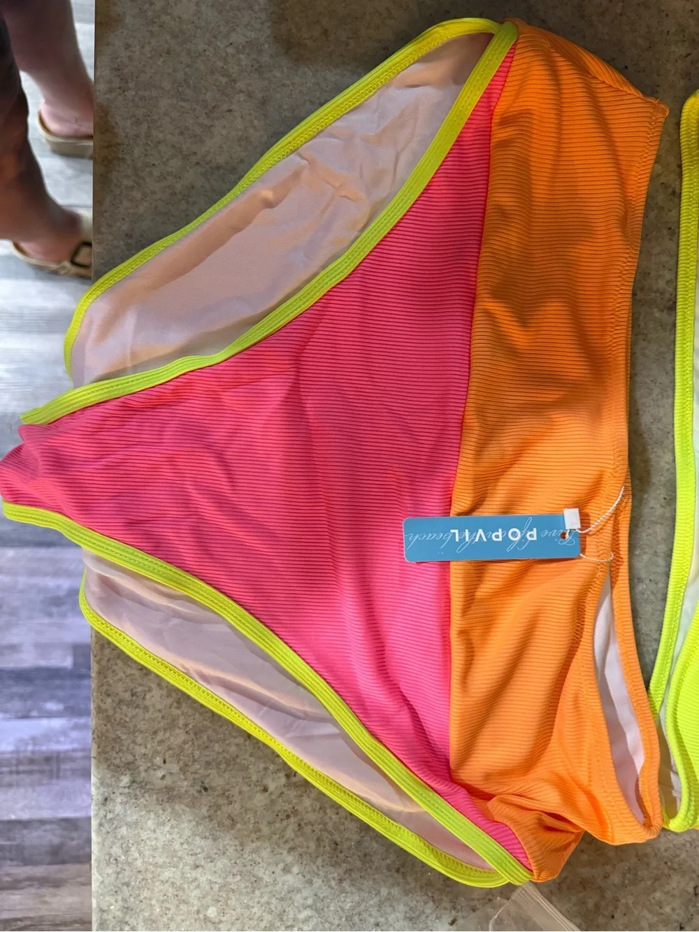 Pool Bright Neon Two-Piece Swimsuit - Pink, Orange & Yellow Trim